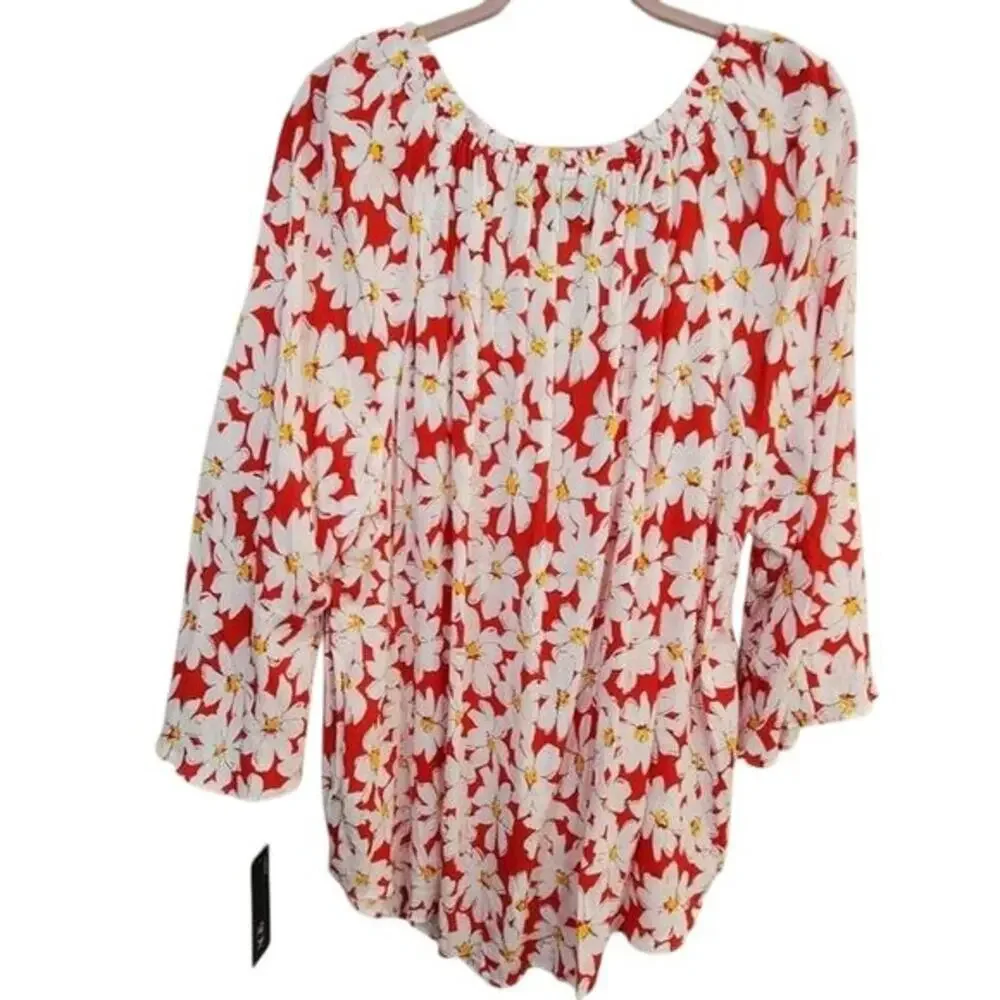 New daisy floral off‎ shoulder peasant blouse plus